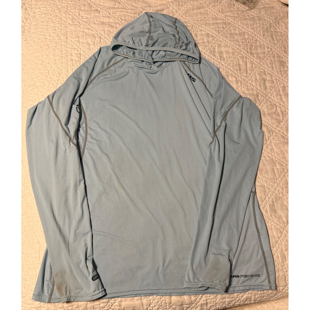 NRS UPF 50+ Fishing Sun Hoodie Long Sleeve Blue men Size Medium neck layer
